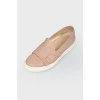 Pink leather slip-ons