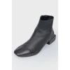 Black Leather Square Heel Boots