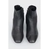 Black Leather Square Heel Boots