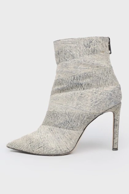 Pointed toe stiletto denim ankle boots