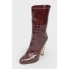 Burgundy patent leather heeled boots