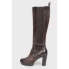 Brown Leather Pointed Heel Boots