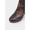 Brown Leather Pointed Heel Boots