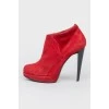 Red Suede Heeled Ankle Boots