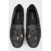 Leather black moccasins with brand logs