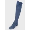 Blue suede heeled boots