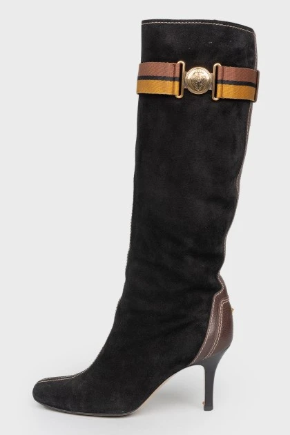 Black Suede Stiletto Heel Boots