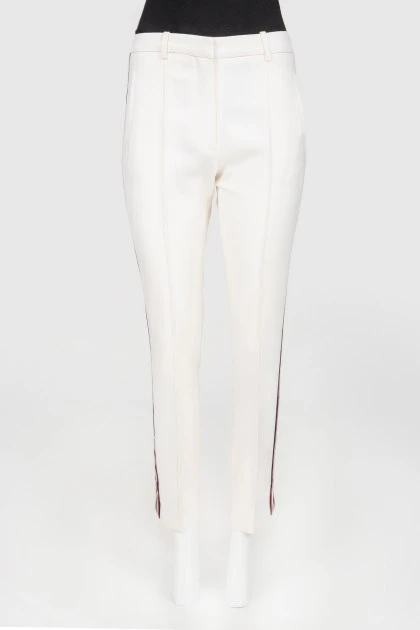 White wool trousers with tag stripes