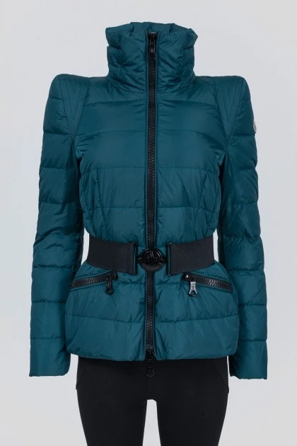 Green quilted jacket with a belt