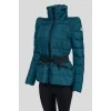 Green quilted jacket with a belt