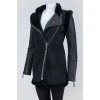 Suede sheepskin coat with leather sleeves