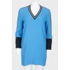 Blue shift dress with black inserts
