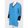 Blue shift dress with black inserts