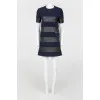Navy blue wool dress with black eco-leather inserts