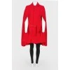Red wool cape with belt buckle