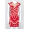 Red-Midi Red Dress with a pattern