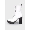 White leather lace-up boots