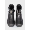 Leather metallic brand logo boots