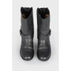 Black leather zipper boots