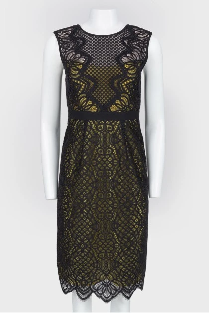 Black lace dress with yellow lining