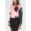 Woolen bomber with leather sleeves