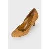 Brown leather stiletto heeled shoes with speckles