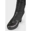 Black leather zipper heel boots