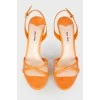 Orange leather stiletto heeled sandals with tag