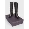 Black leather heeled textile insert boots