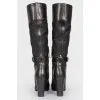 Black leather heeled textile insert boots