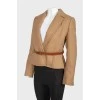 Wool leather inserts and belt jacket with tag