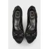 Black suede rhinestones shoes