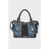 Rectangular leather bag in blue and black