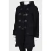 Black wool duffle coat with hood