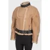 Brown suede fur and leather inserts jacket