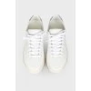 White leather silver rhinestones sneakers