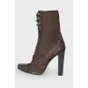 Brown suede lace-up and heeled boots