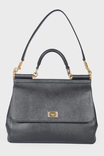 Black leather bag with golden fittings
