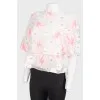 Double tiered embroidered flowers blouse