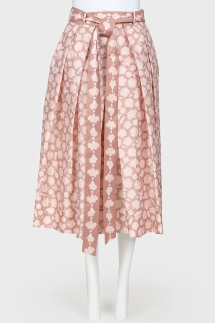 Pink silk floral print skirt