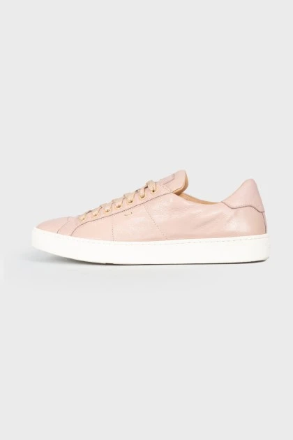 Pink leather lace-up sneakers