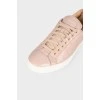 Pink leather lace-up sneakers