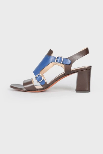 Leather sandals combined color