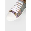Leather multicolored textile inlay sneakers