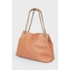 SOHO brown leather bag with a golden chain