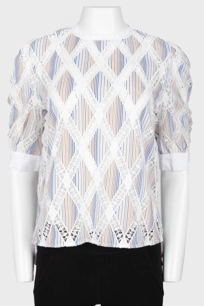 Asymmetrical lace inserts blouse