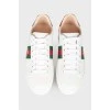 Leather sneakers with different backdrops with tag