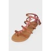 Brown leather flowers sandals