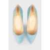 Blue suede stiletto heels