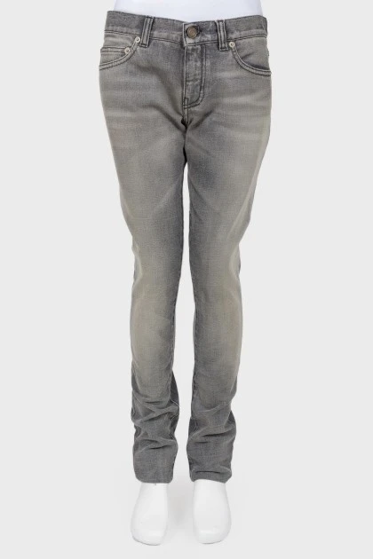 Jeans warm gray shade, with a tag
